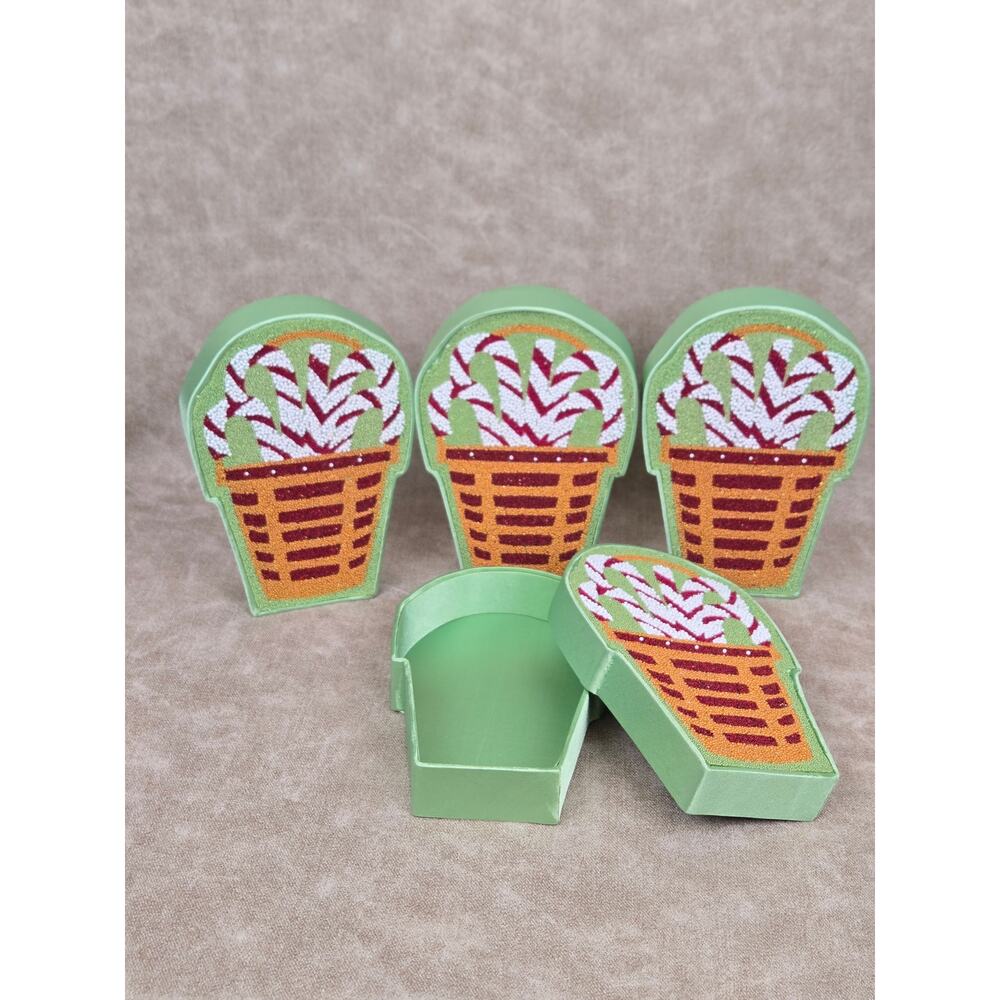 4 Longaberger Peppermint Stripe Basket Beaded Boxes ~ Candy Cane Gift Boxes